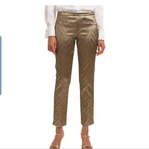 Trina Turk Gold Metallic Chevron Ankle Pants